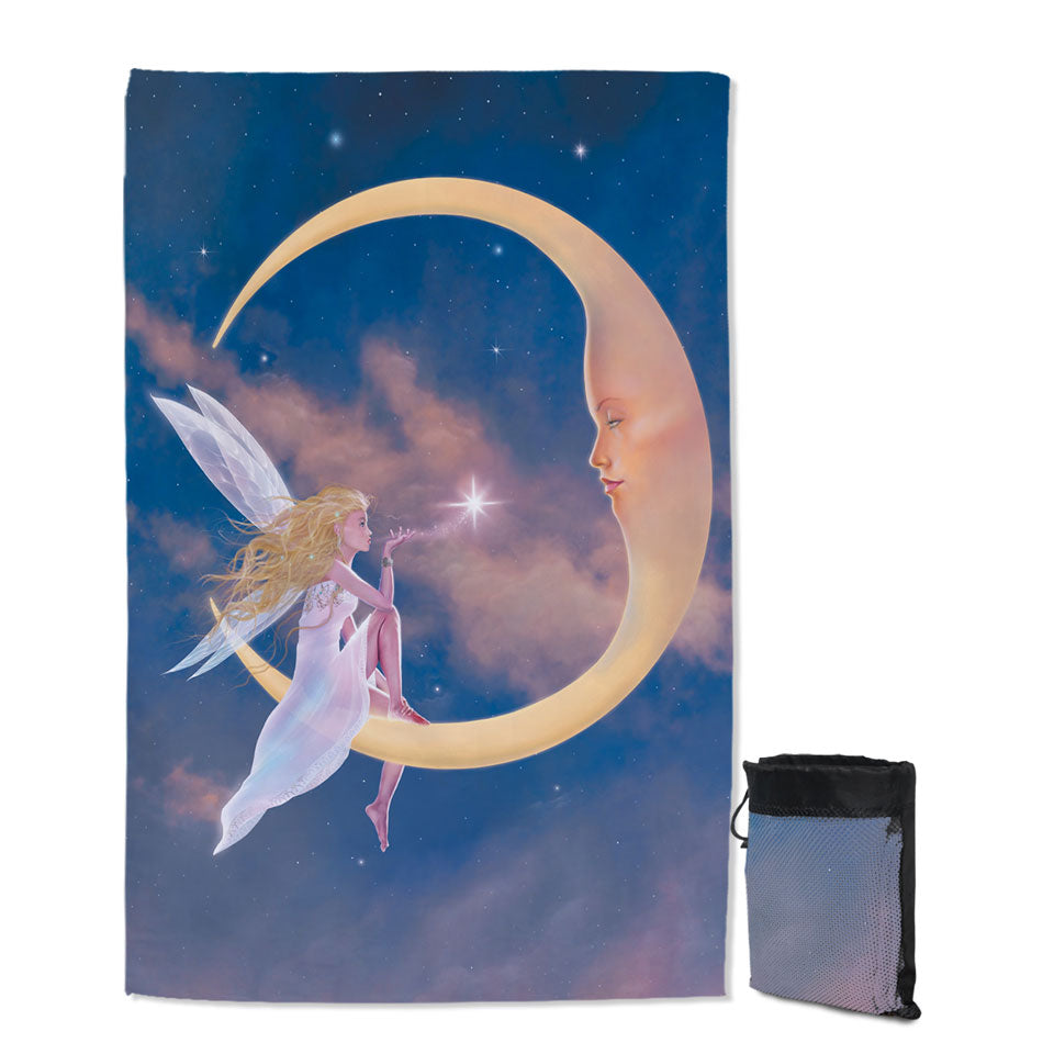 Fantasy Art Star Kiss Moon and Fairy Quick Dry Beach Towel