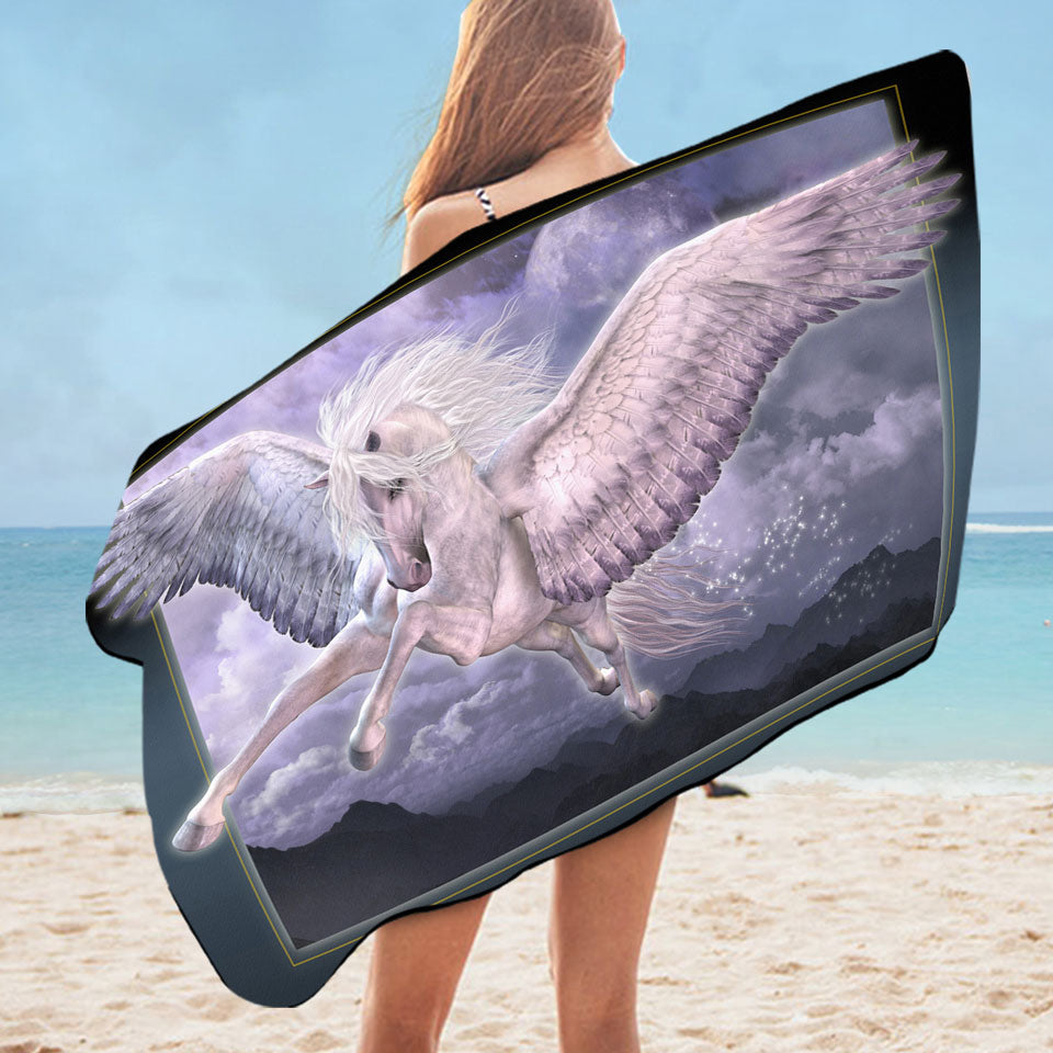 Fantasy Art Taking Flight Magical Flying Horse Pegasus Lightweight Beach Towel
