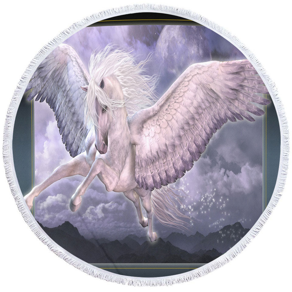 Fantasy Art Taking Flight Magical Flying Horse Pegasus Round Beach Towel
