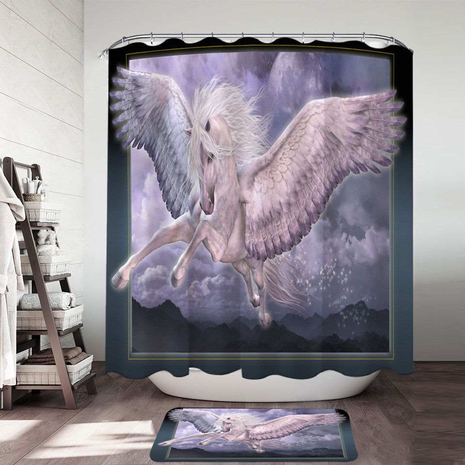 Fantasy Art Taking Flight Magical Flying Horse Pegasus Shower Curtains