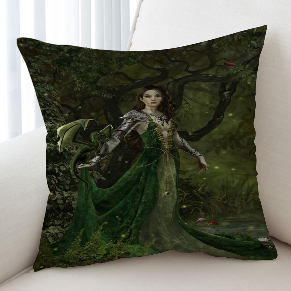 Fantasy Art Throw Pillow Astranai the Beautiful Forest and Dragon Princess