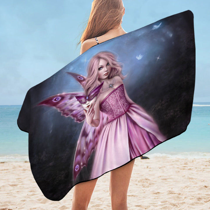 Fantasy Art Titania the Gorgeous Pinkish Butterfly Girl Microfiber Beach Towel