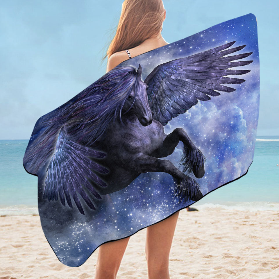 Fantasy Art Unusual Beach Towels the Magical Dark Angel Horse