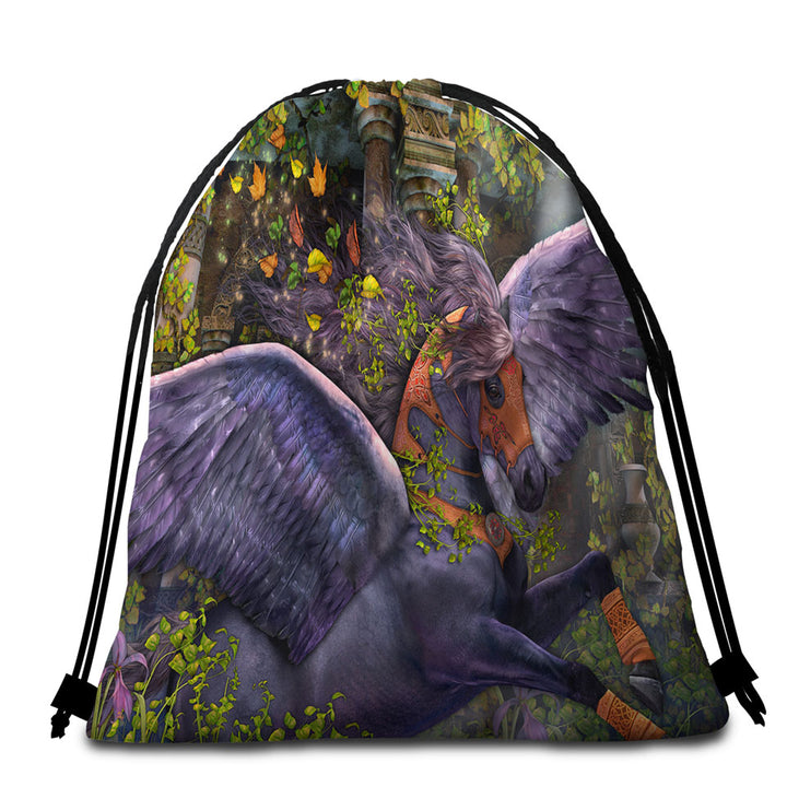 Fantasy Art Vine Flying Horse Beach Bags for Towels