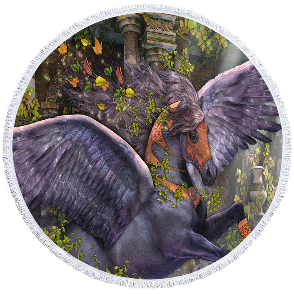 Fantasy Art Vine Flying Horse Big Beach Towels