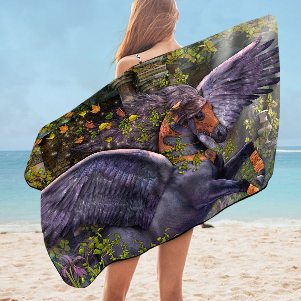 Fantasy Art Vine Flying Horse Pool Towel