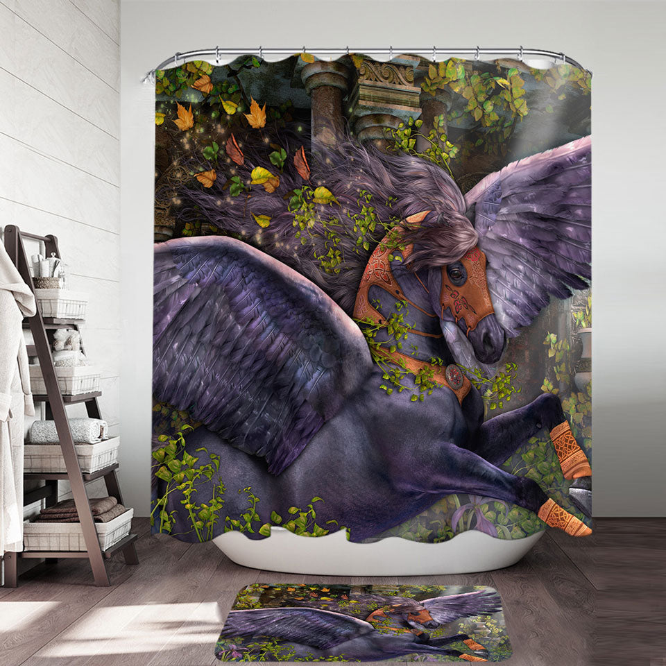 Fantasy Art Vine Flying Horse Shower Curtains For Sale