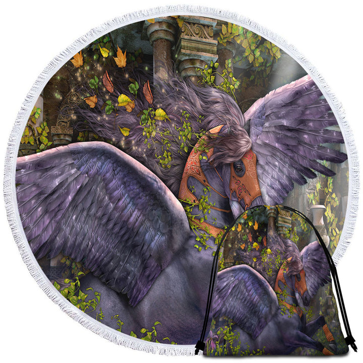 Fantasy Art Vine Flying Horse Travel Beach Towel