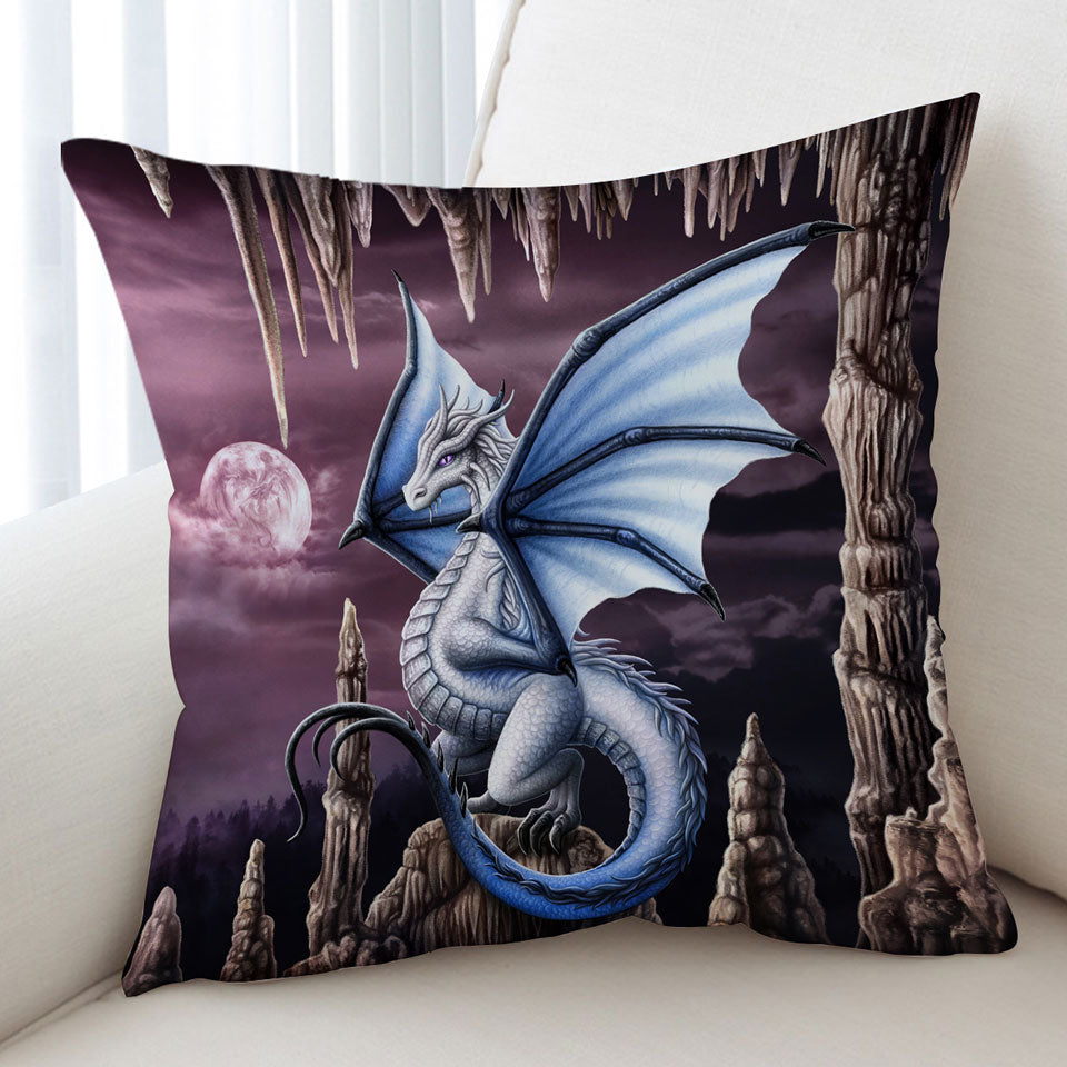 Fantasy Art Violet Stalactites Cave Dragon Cushion Cover