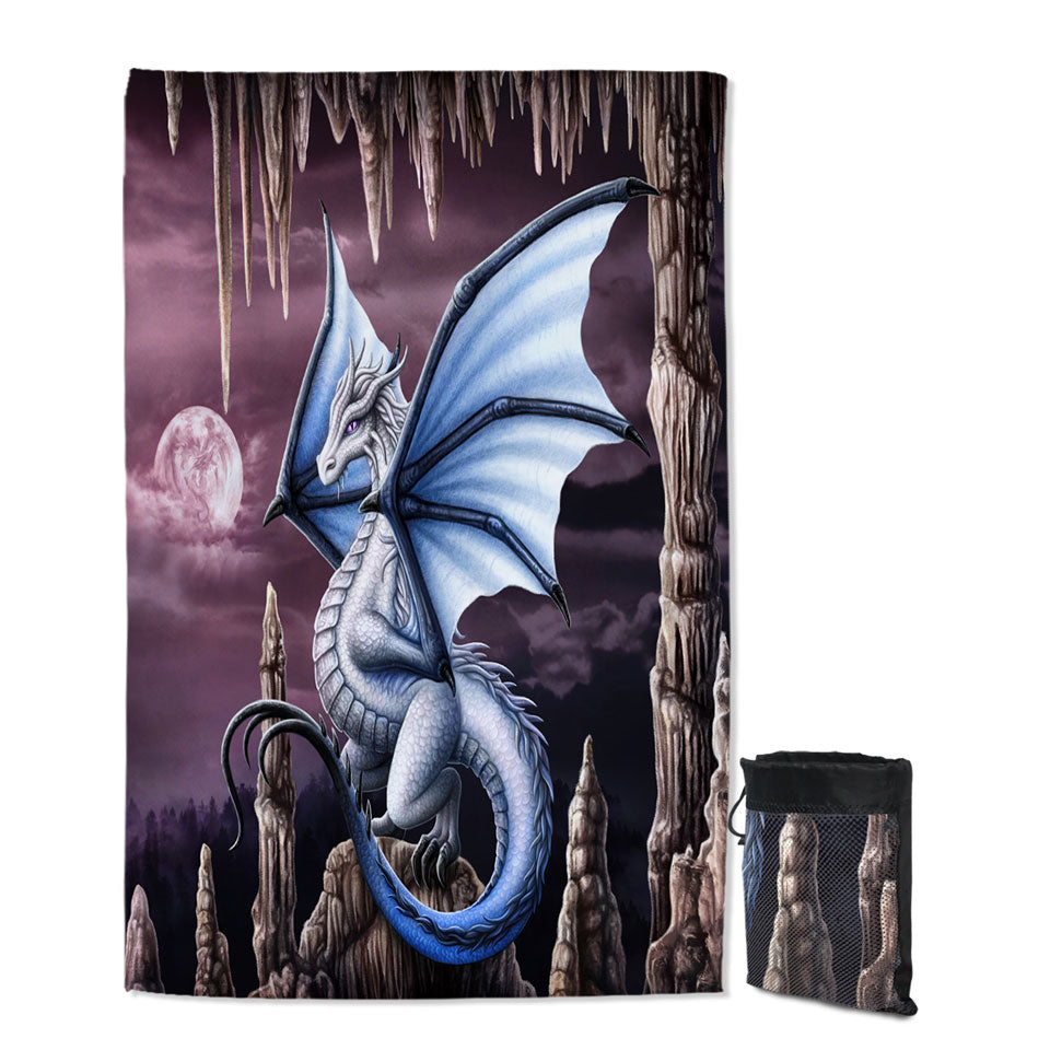Fantasy Art Violet Stalactites Cave Dragon Quick Dry Beach Towel