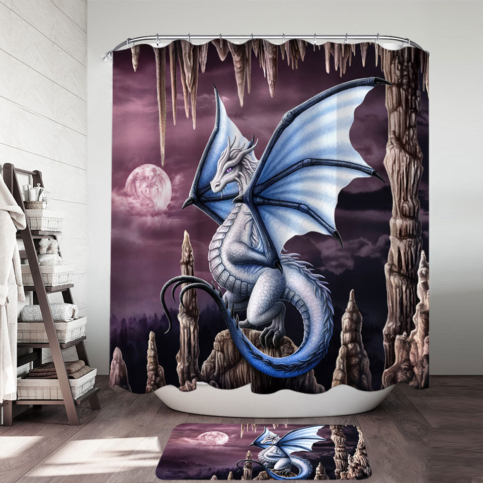 Fantasy Art Violet Stalactites Cave Dragon Shower Curtains Online