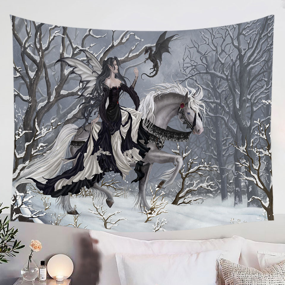 Fantasy-Art-Wall-Decor-Tapestry-the-Dark-Angel-and-Her-Little-Dragon