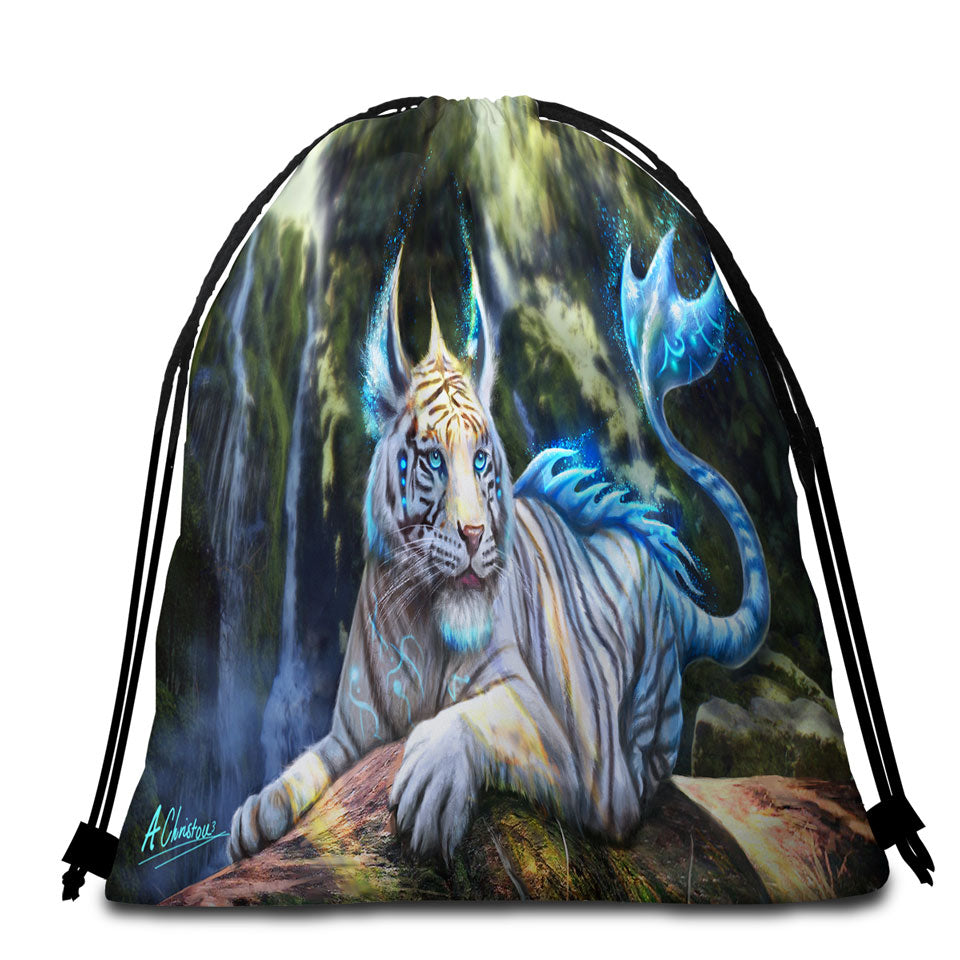 Fantasy Art White Nero Tiger Beach Bags and Towels