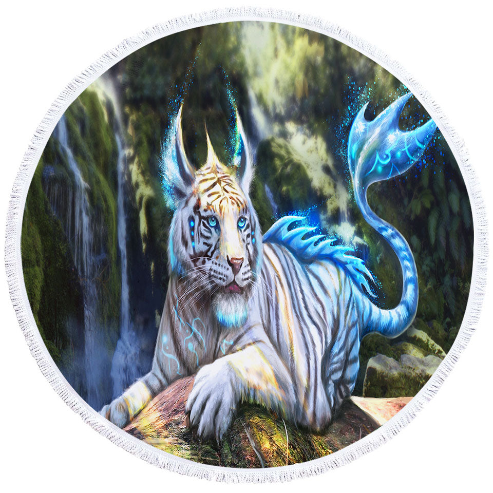 Fantasy Art White Nero Tiger Big Beach Towels