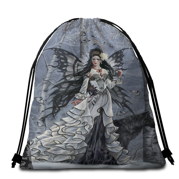 Fantasy Art Winter Fairy and Her Wolf Beach Bags and Towels