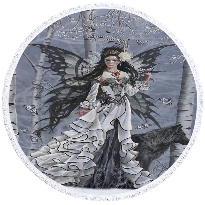Fantasy Art Winter Fairy and Her Wolf Big Beach Towels