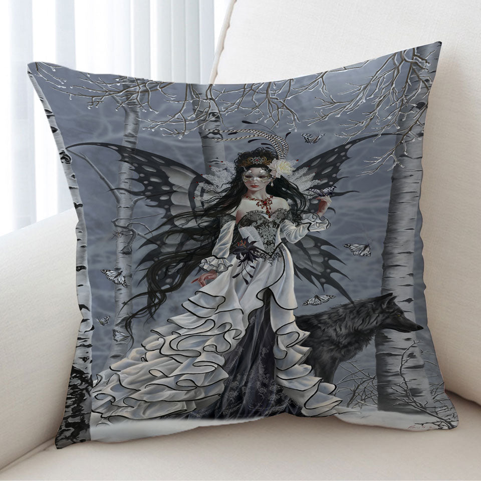 Fantasy Art Winter Fairy and Her Wolf Cushion