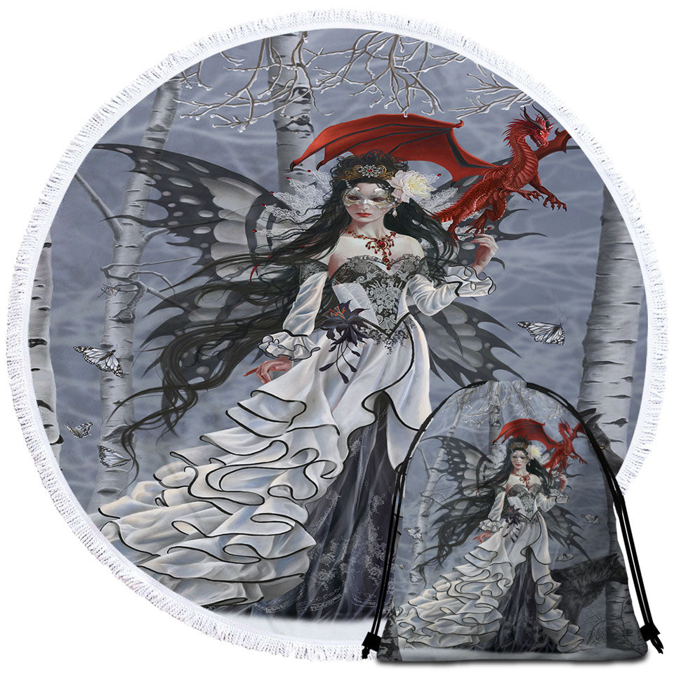 Fantasy Art Winter Fairy and Her Wolf and Dragon Cool Beach Towels