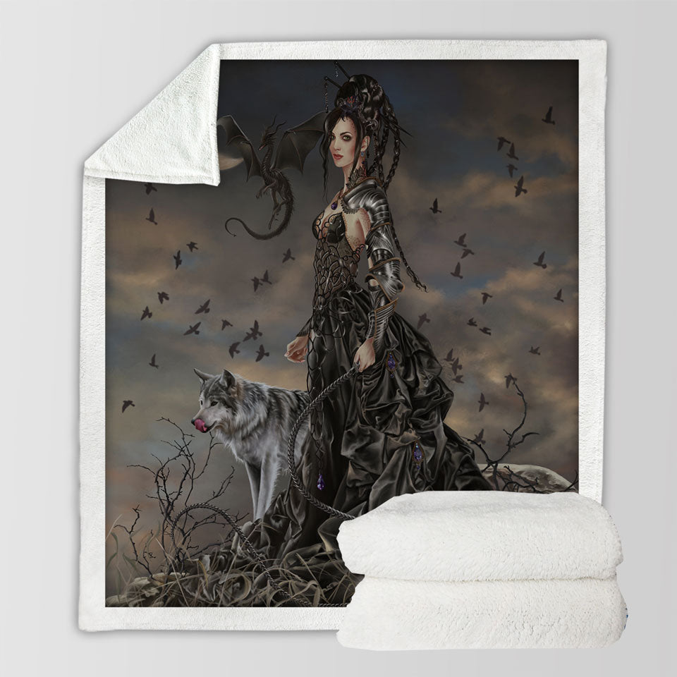 products/Fantasy-Art-Wolf-Dragon-and-Bella-the-Dark-Princess-Lightweight-Blankets