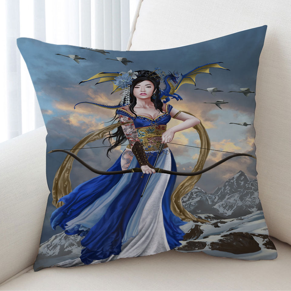 Fantasy Art Yukikaze Beautiful Japanese Archer Girl Cushions Cover