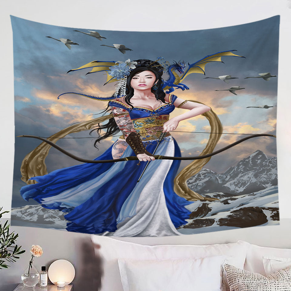 Fantasy-Art-Yukikaze-Beautiful-Japanese-Archer-Girl-Tapestry