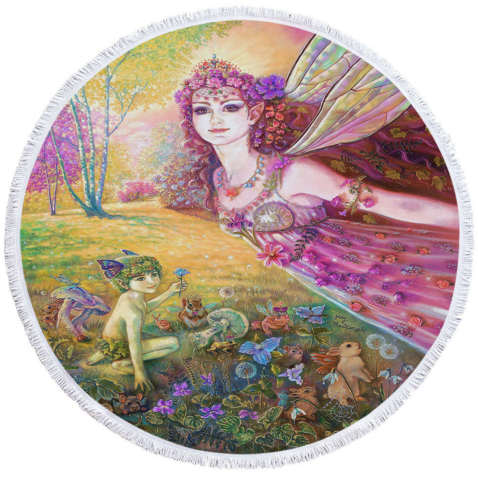 Fantasy Art the Fairy Tale Forest Round Beach Towel