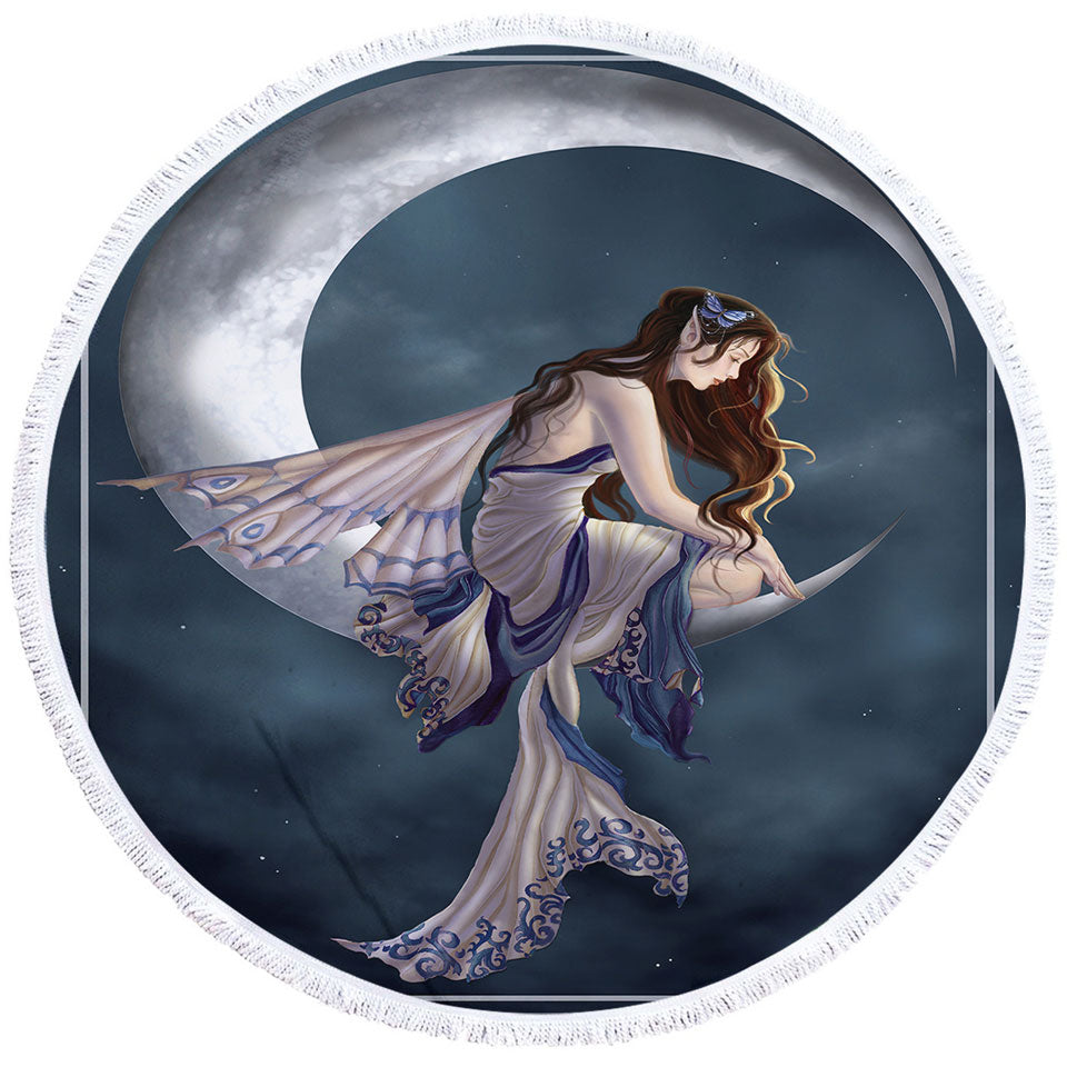 Fantasy Art the Lovely Moon Fairy Round Beach Towel