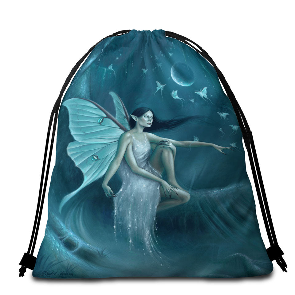 Fantasy Art the Luna Moth Woman Beach Bags and Towels
