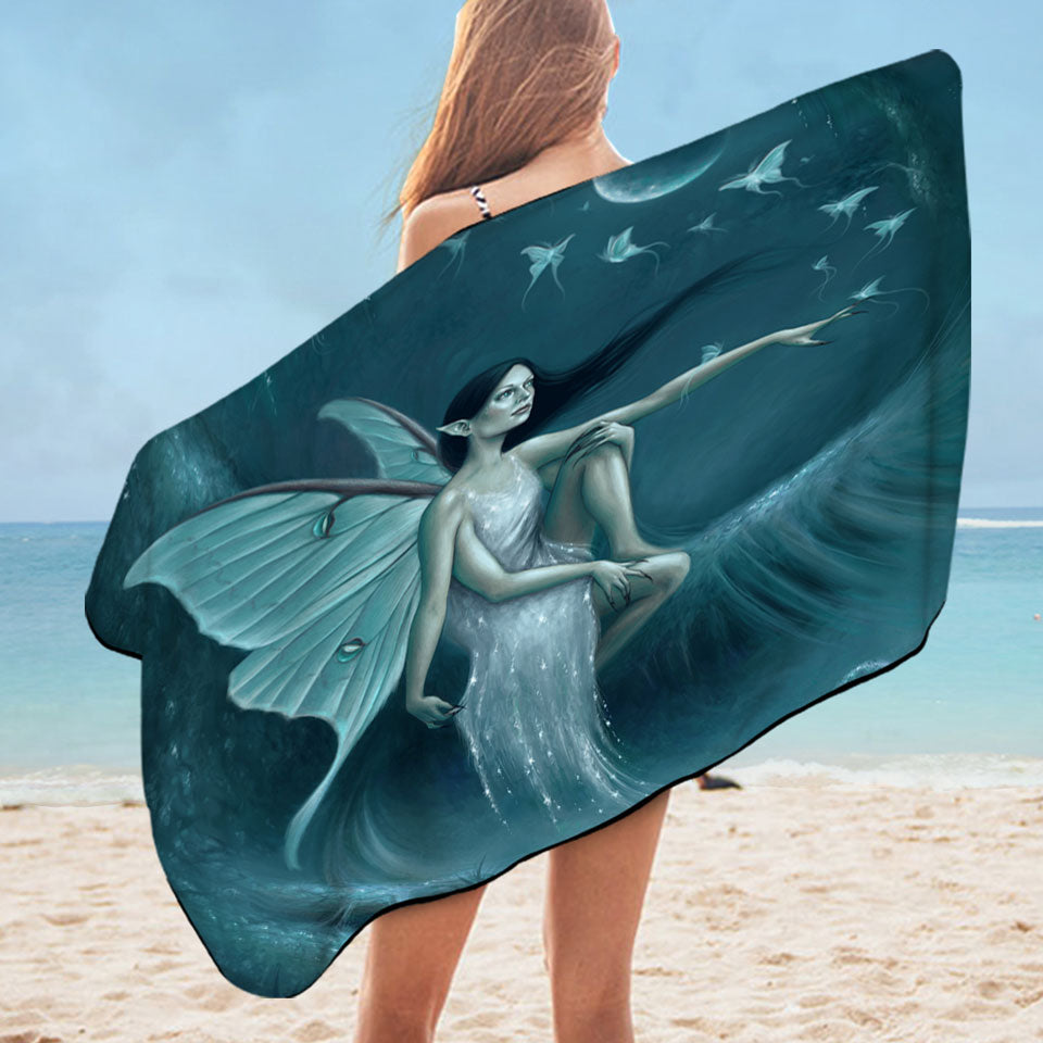Fantasy Art the Luna Moth Woman Beach Towel