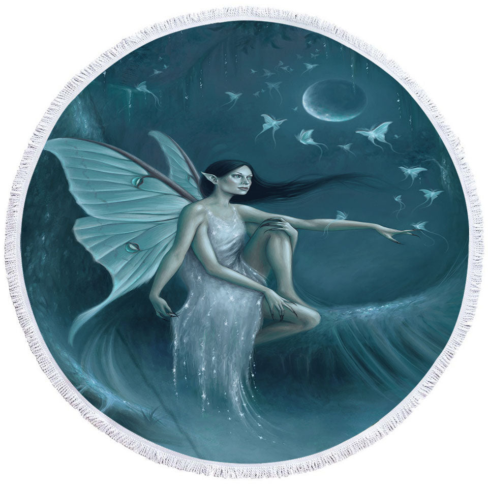 Fantasy Art the Luna Moth Woman Round Beach Towel