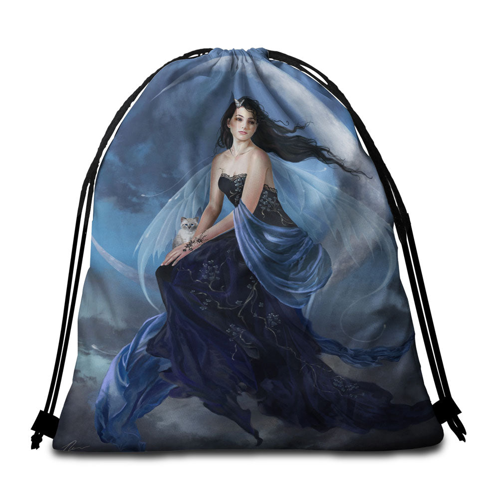 Fantasy Art the Moon Indigo Fairy Beach Towel Bags