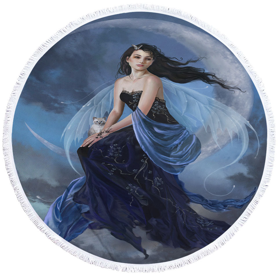 Fantasy Art the Moon Indigo Fairy Circle Beach Towel
