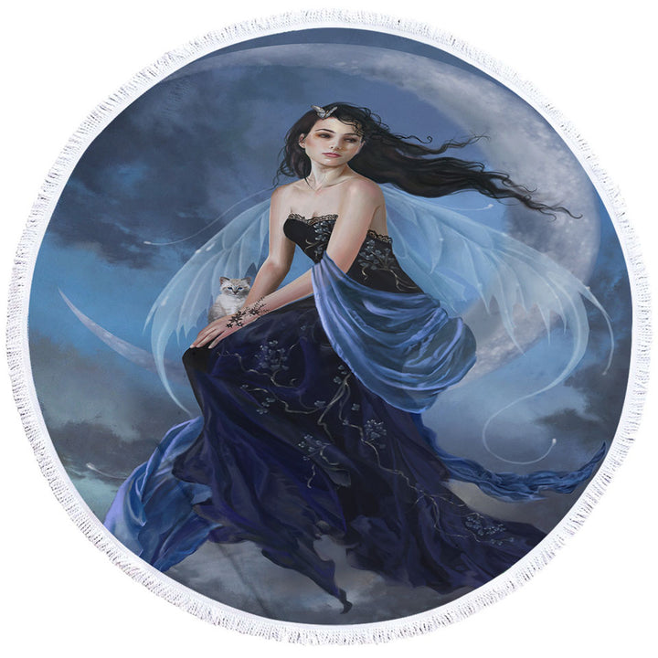 Fantasy Art the Moon Indigo Fairy Circle Beach Towel