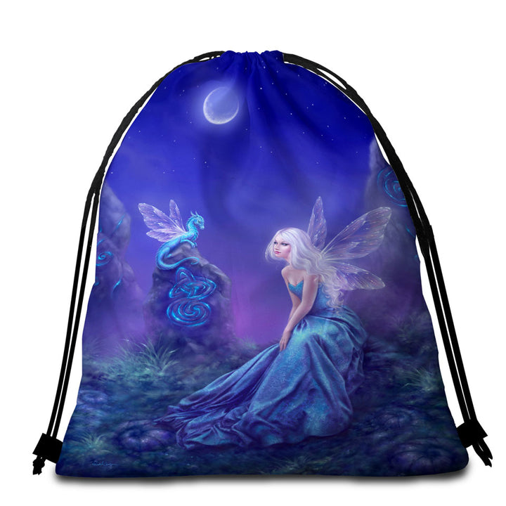 Fantasy Art the Moon Light Blue Dragon Fairy Beach Bags and Towels for Cool Girls