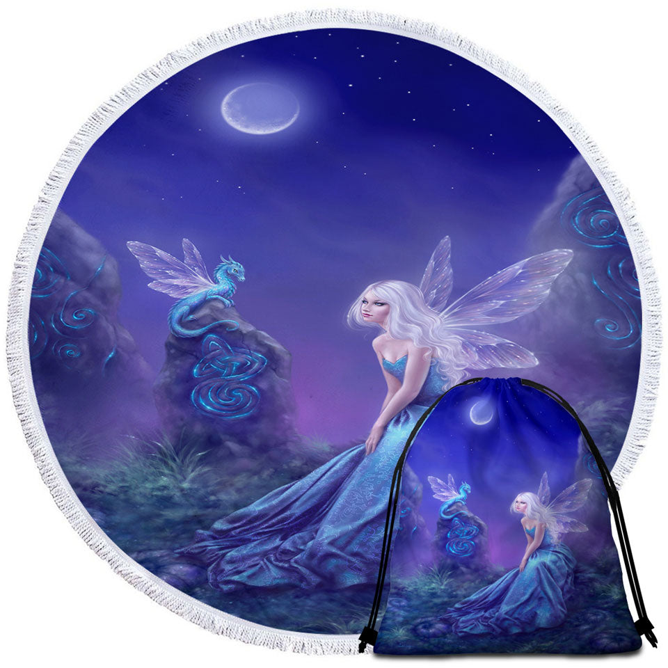 Fantasy Art the Moon Light Blue Dragon Fairy Beach Towels for Cool Girls