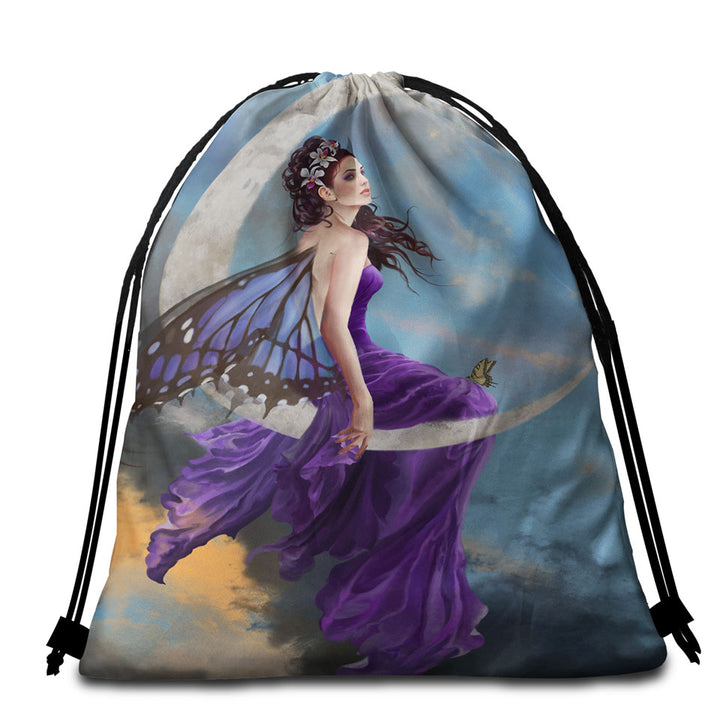 Fantasy Art the Pretty Purple Moon Fairy Beach Towel Bags