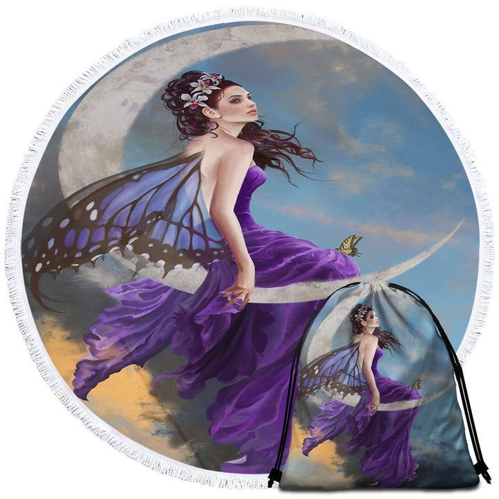 Fantasy Art the Pretty Purple Moon Fairy Beach Towels On Sale