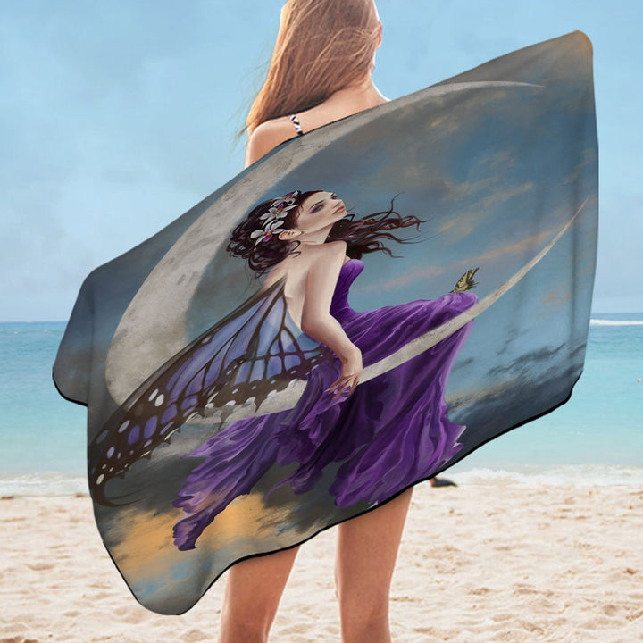 Fantasy Art the Pretty Purple Moon Fairy Pool Towel