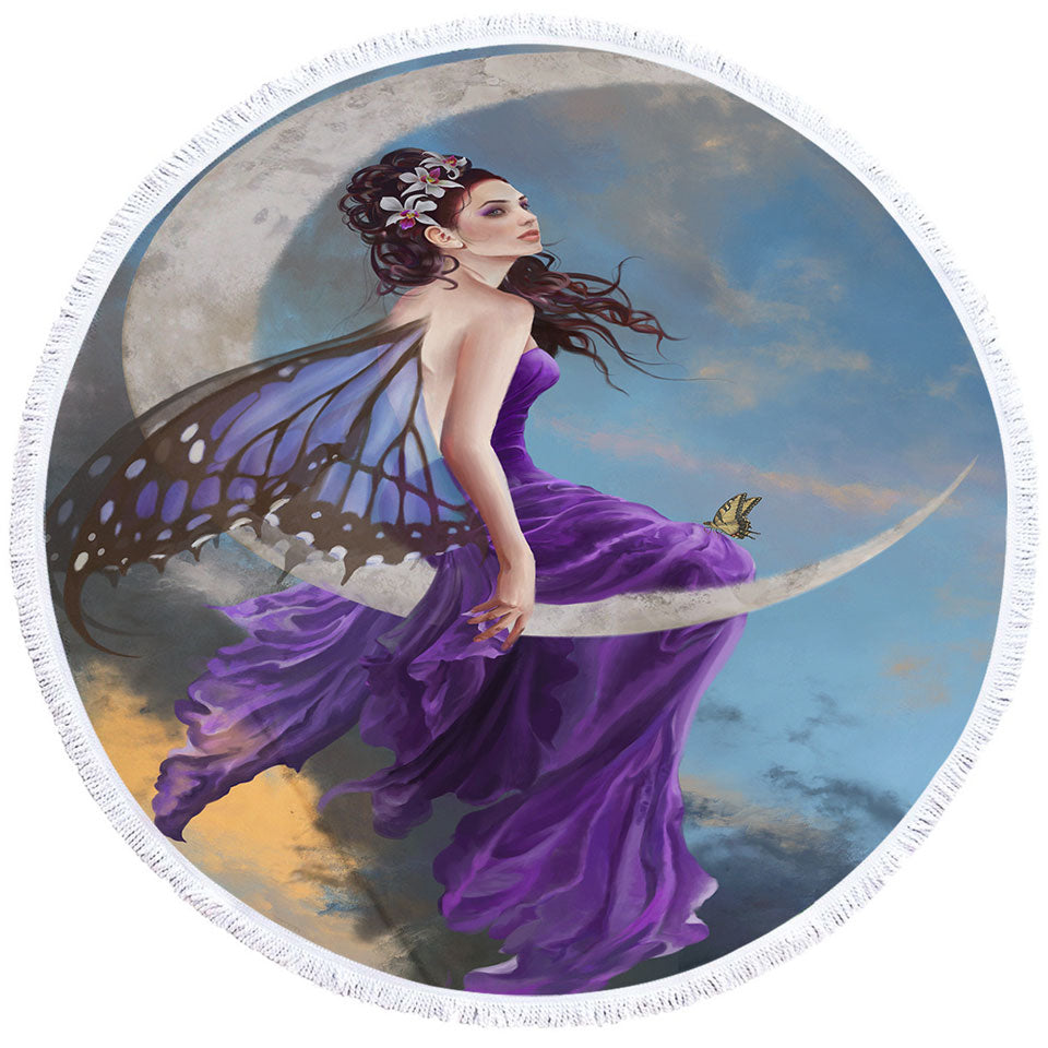 Fantasy Art the Pretty Purple Moon Fairy Round Towel