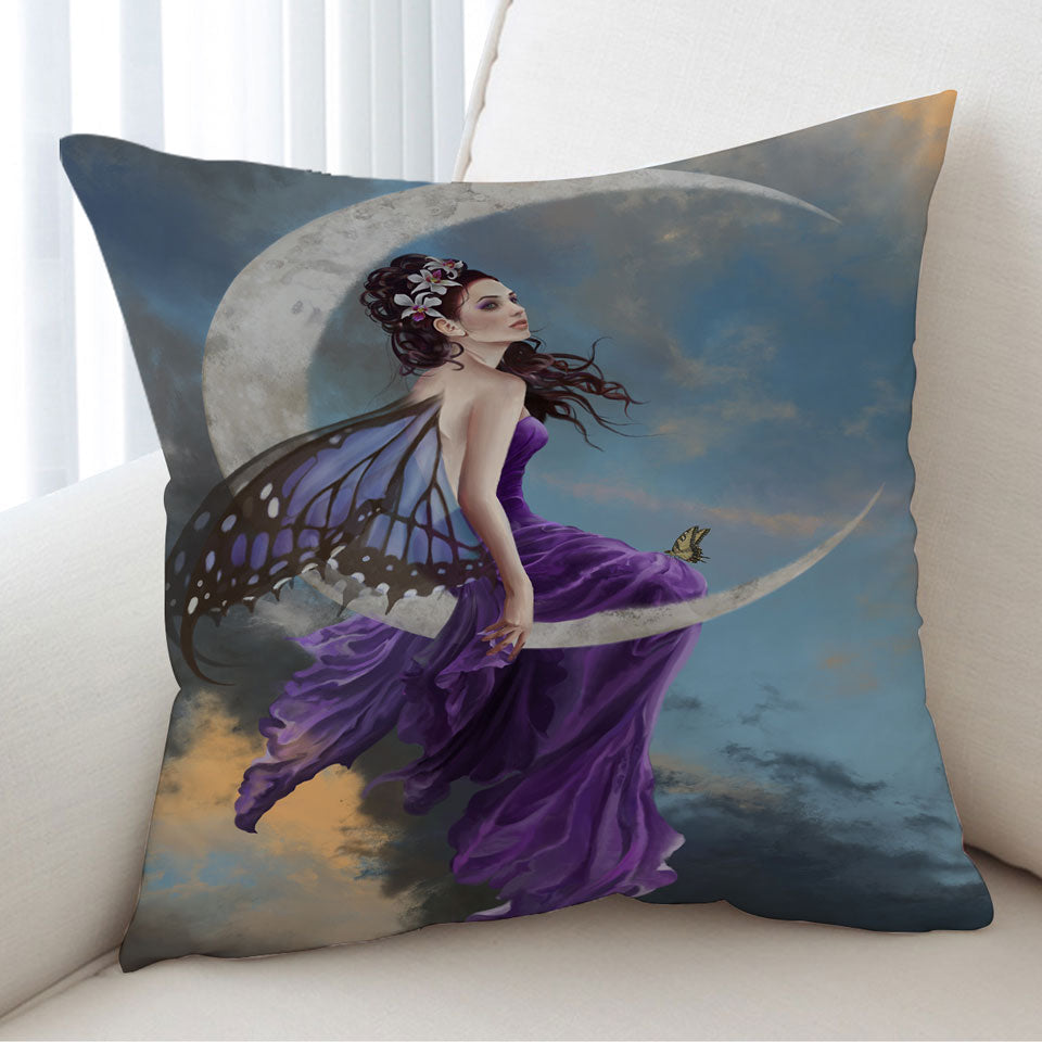 Fantasy Art the Pretty Purple Moon Fairy Throw Cushions