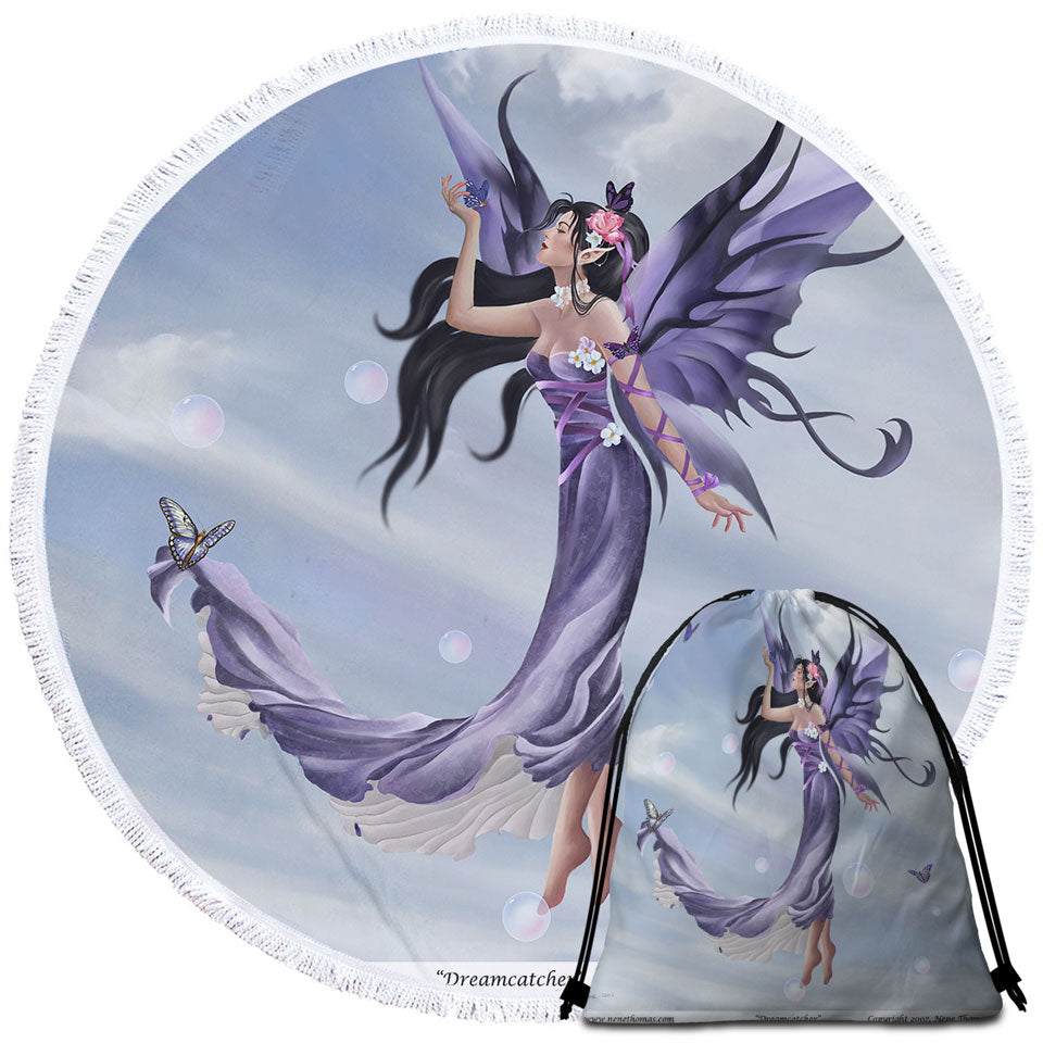 Fantasy Art the Purple Dream Catcher Fairy Beach Towels and Bags Set