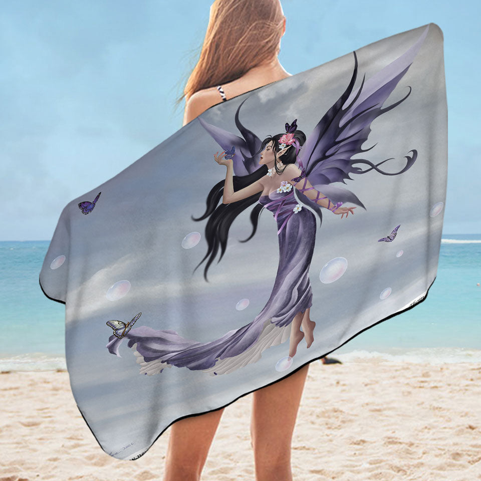 Fantasy Art the Purple Dream Catcher Fairy Microfiber Beach Towel