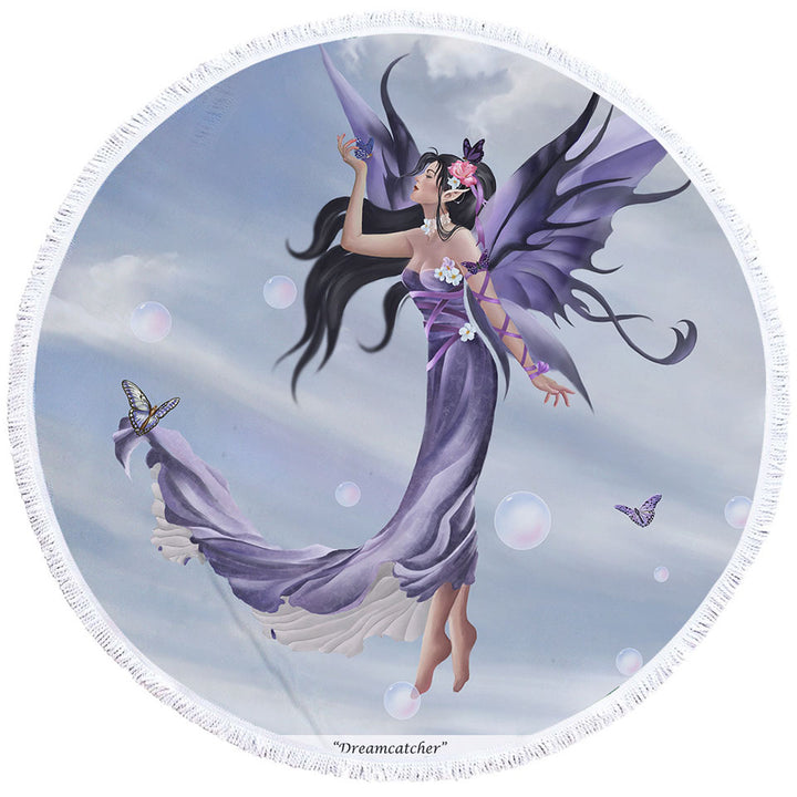 Fantasy Art the Purple Dream Catcher Fairy Round Beach Towel