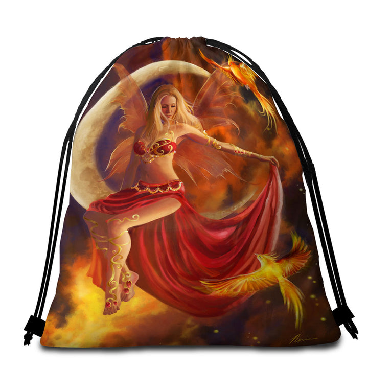 Fantasy Art the Red Fire Moon Fairy Beach Bags for Towels