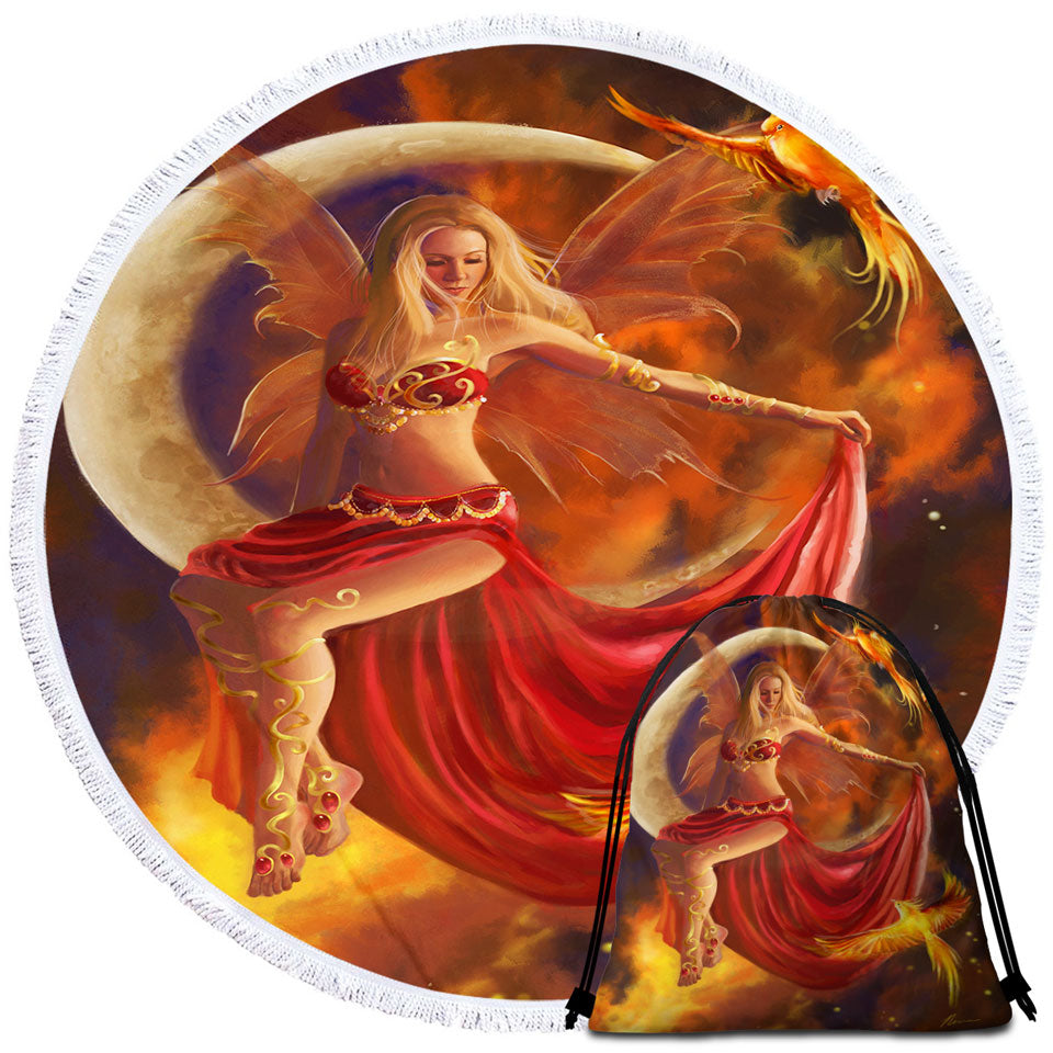 Fantasy Art the Red Fire Moon Fairy Beach Towels and Bags Set