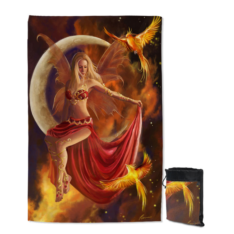 Fantasy Art the Red Fire Moon Fairy Beach Towels
