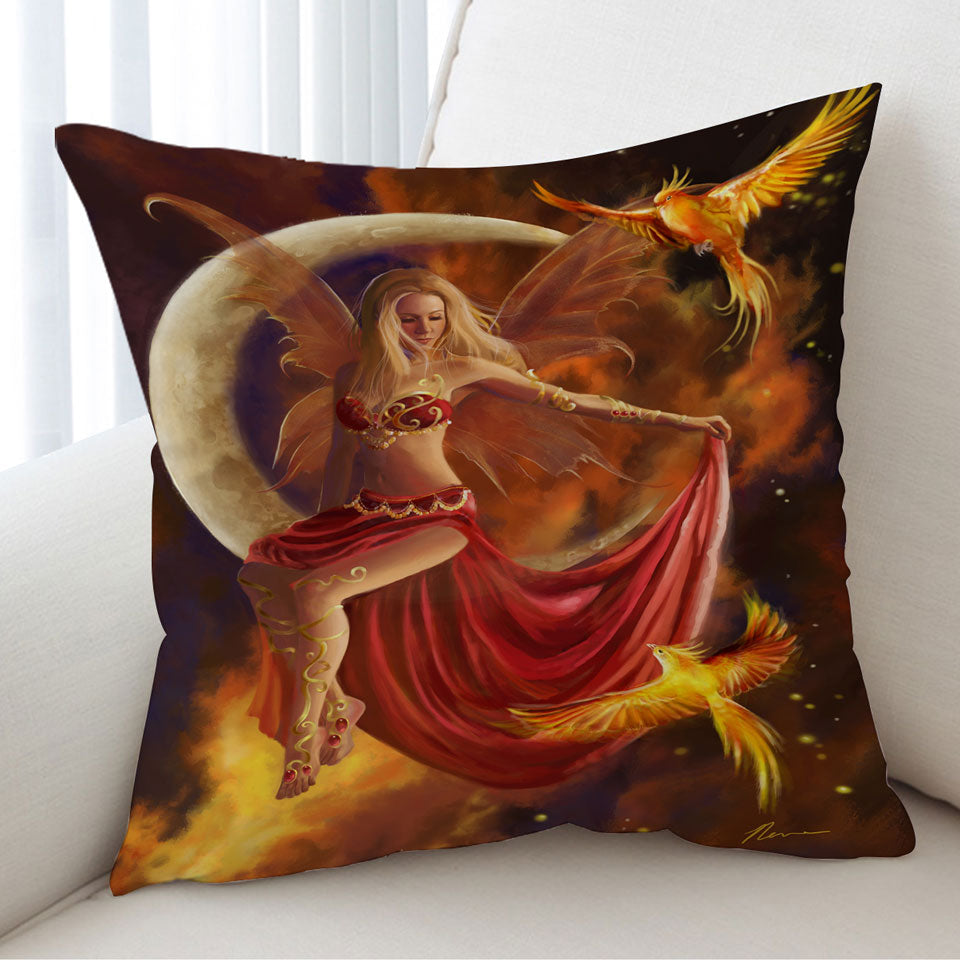 Fantasy Art the Red Fire Moon Fairy Cushion Cover