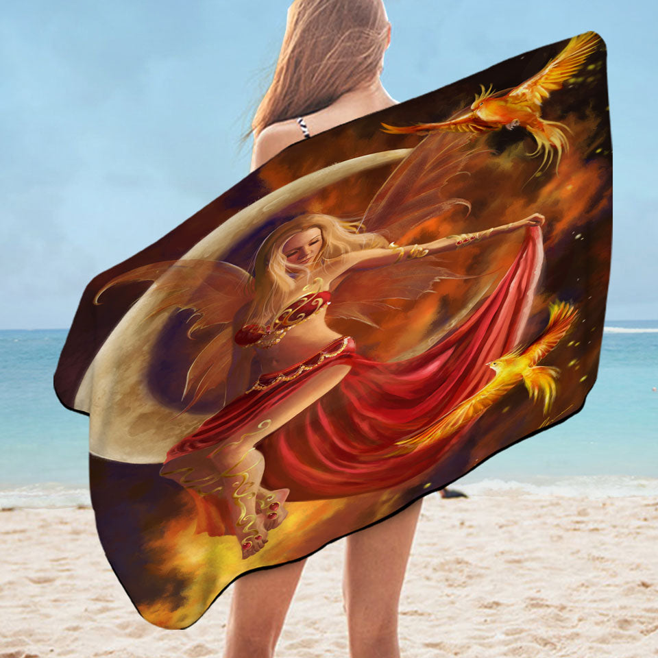 Fantasy Art the Red Fire Moon Fairy Microfiber Beach Towel