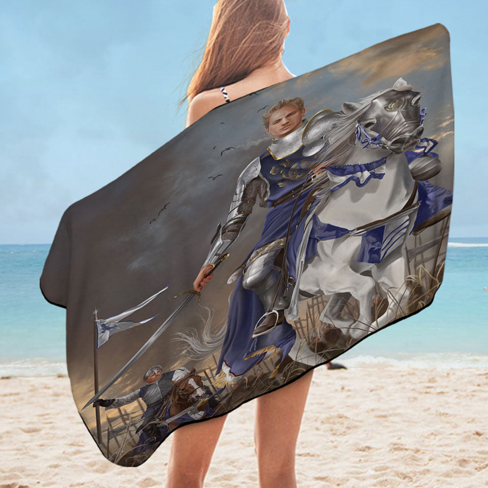 Fantasy Art the Usurper Two White Knights Microfiber Beach Towel