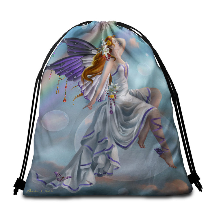 Fantasy Artwork Charming Rainbow Fairy Beach Towel Bags